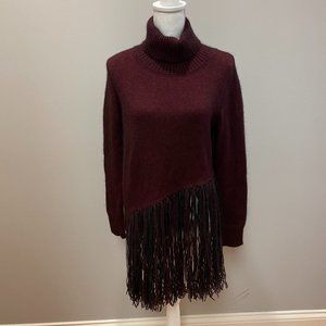 Fala Maroon Fringe Turtleneck Sweater